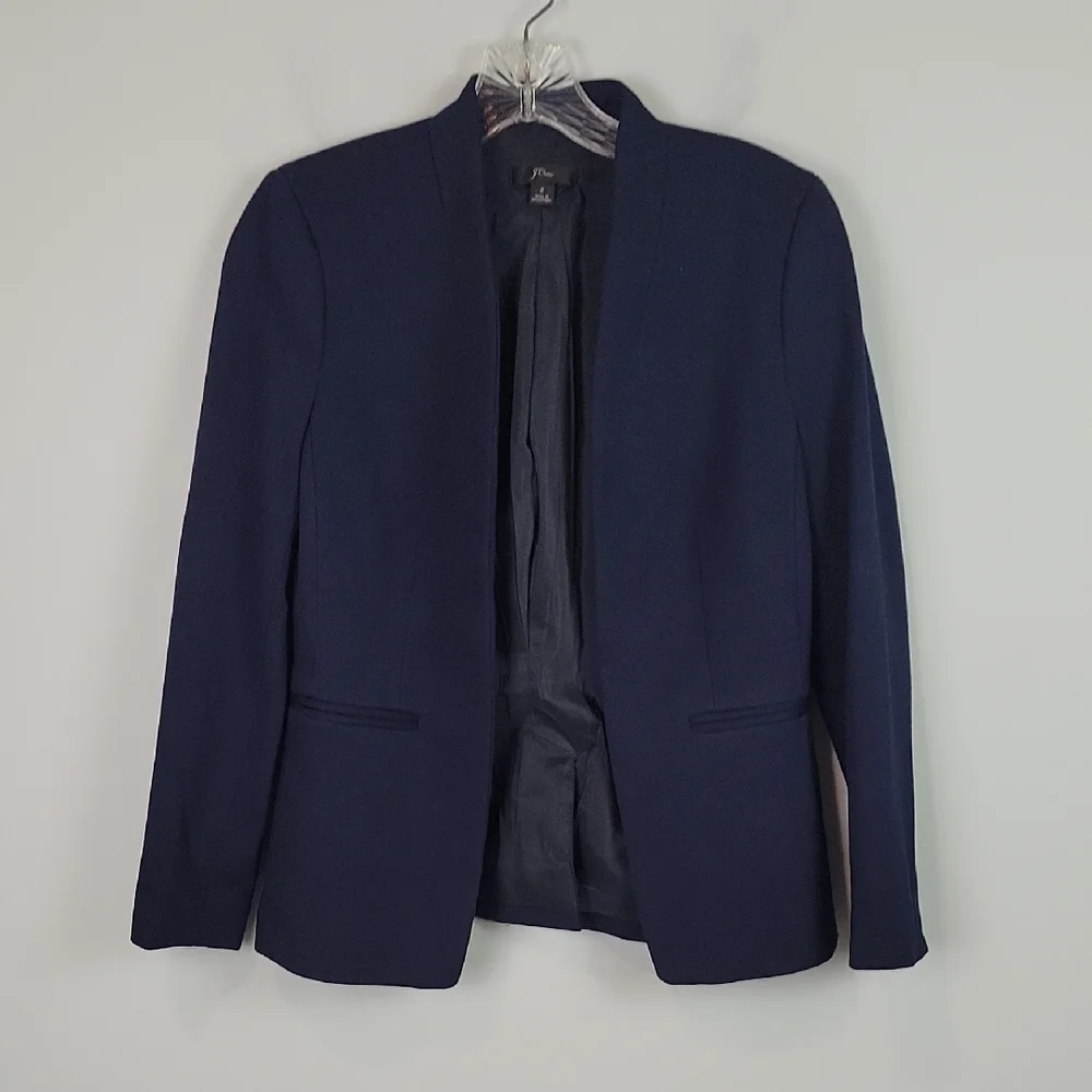 H2743 J. Crew collarless blazer navy blue size 2